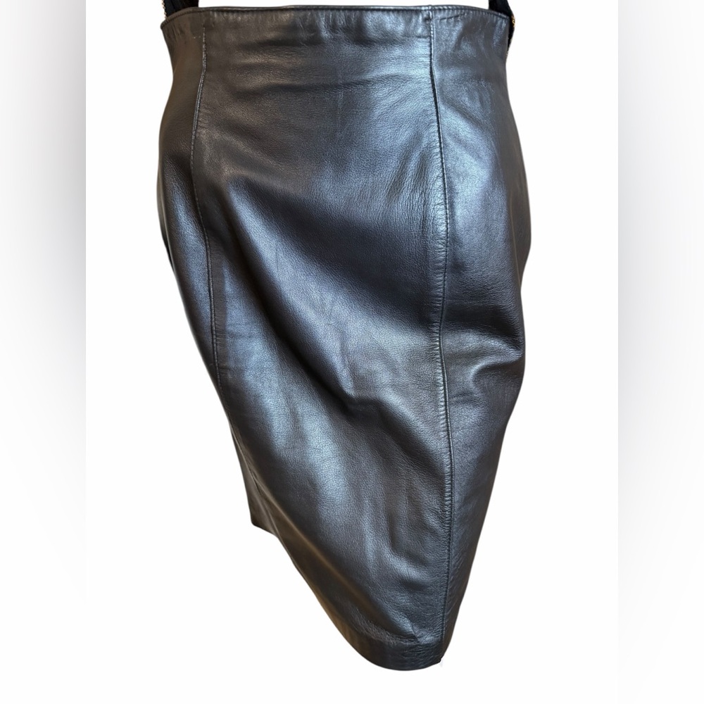 Evan Davies buttery soft black leather  pencil skirt high waist 6 vintage w/slit